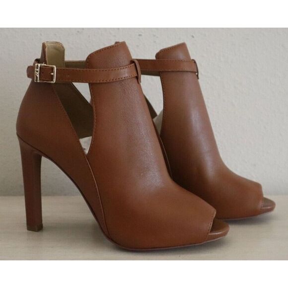 Michael Kors Women's Sz 7M Brown Lawson Open Toe Leather Stiletto Booties - Picture 4 of 12